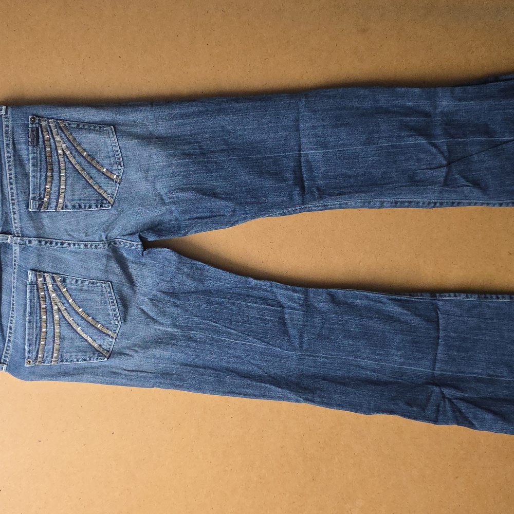7 For All Mankind Dojo blue jeans rhinestone pocket - Picture 6 of 7